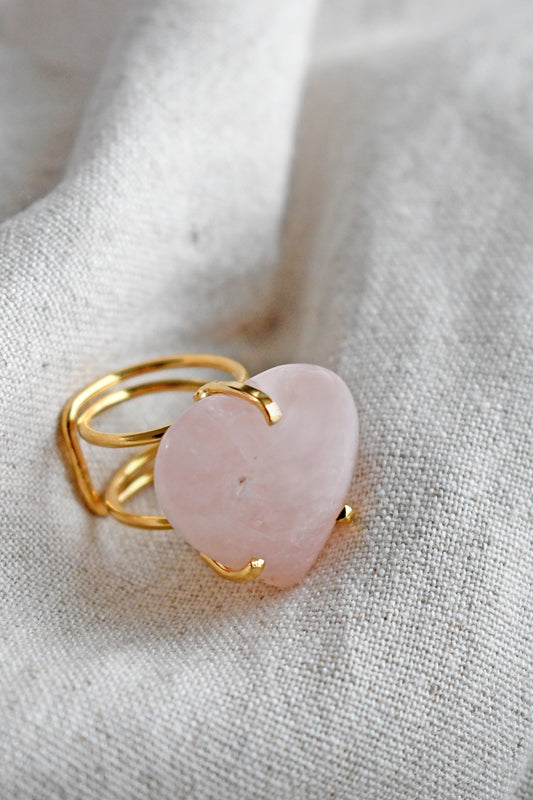 Anillo Cuarzo Rosa Corazon - Oro
