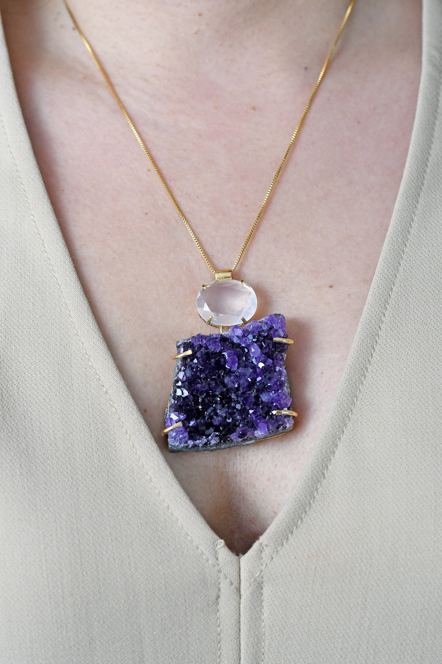 Colgante Piedras Mixtas Doble - Oro