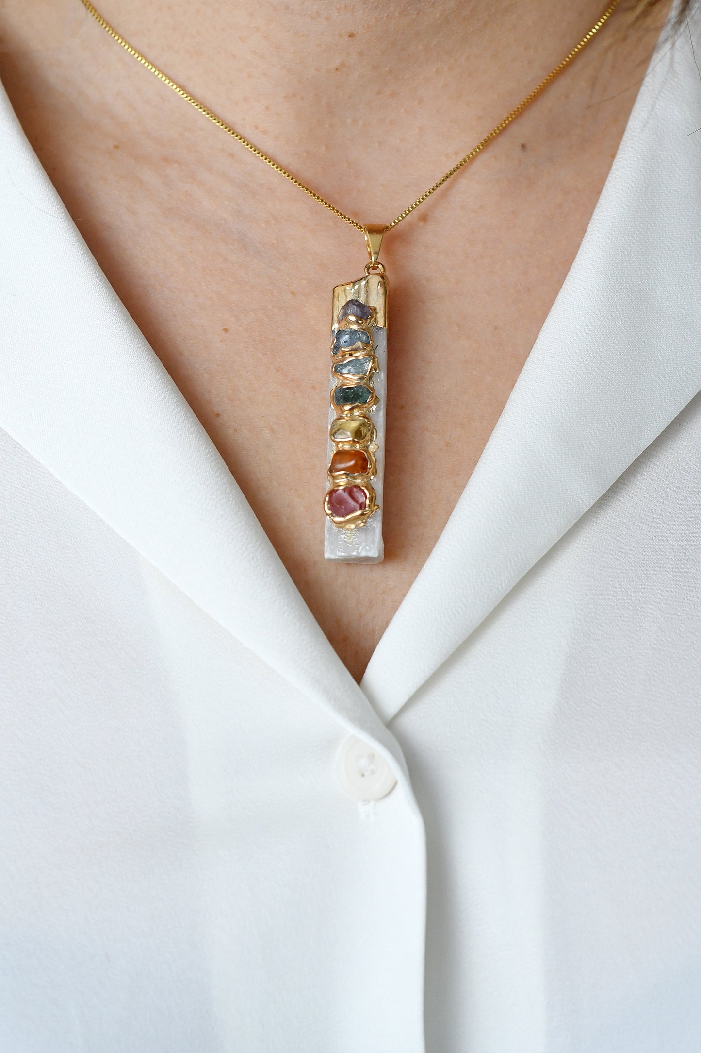 Colgante Selenita 7 Chakras - Oro