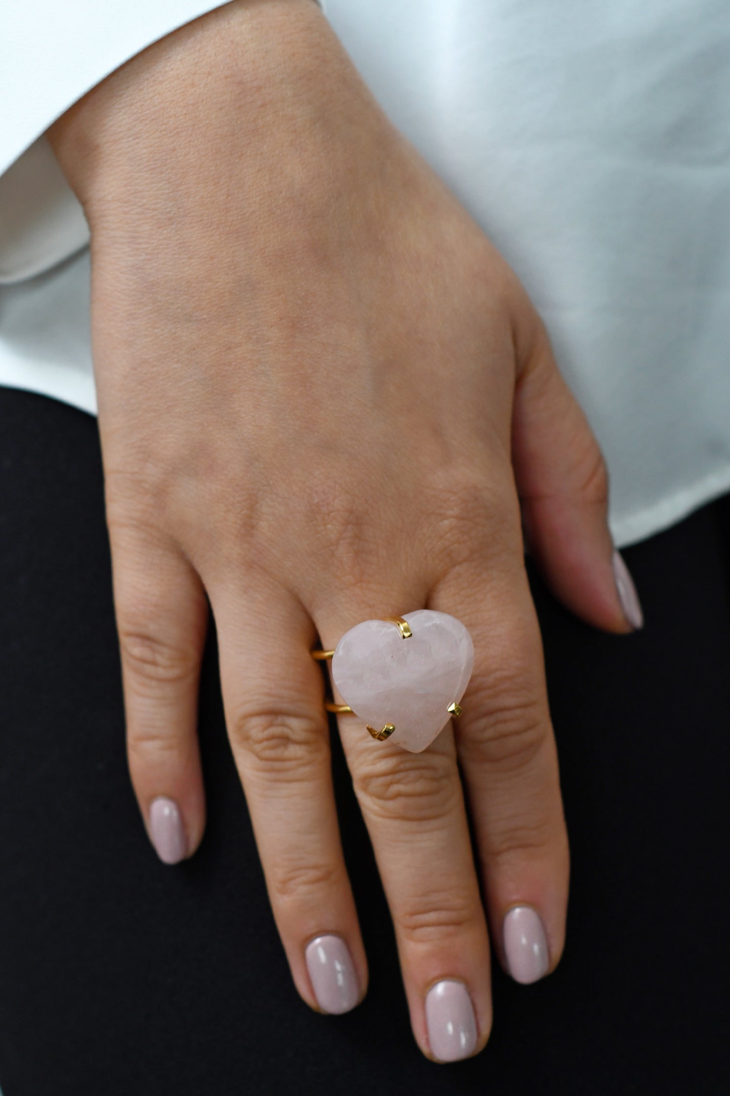Anillo Cuarzo Rosa Corazon - Oro