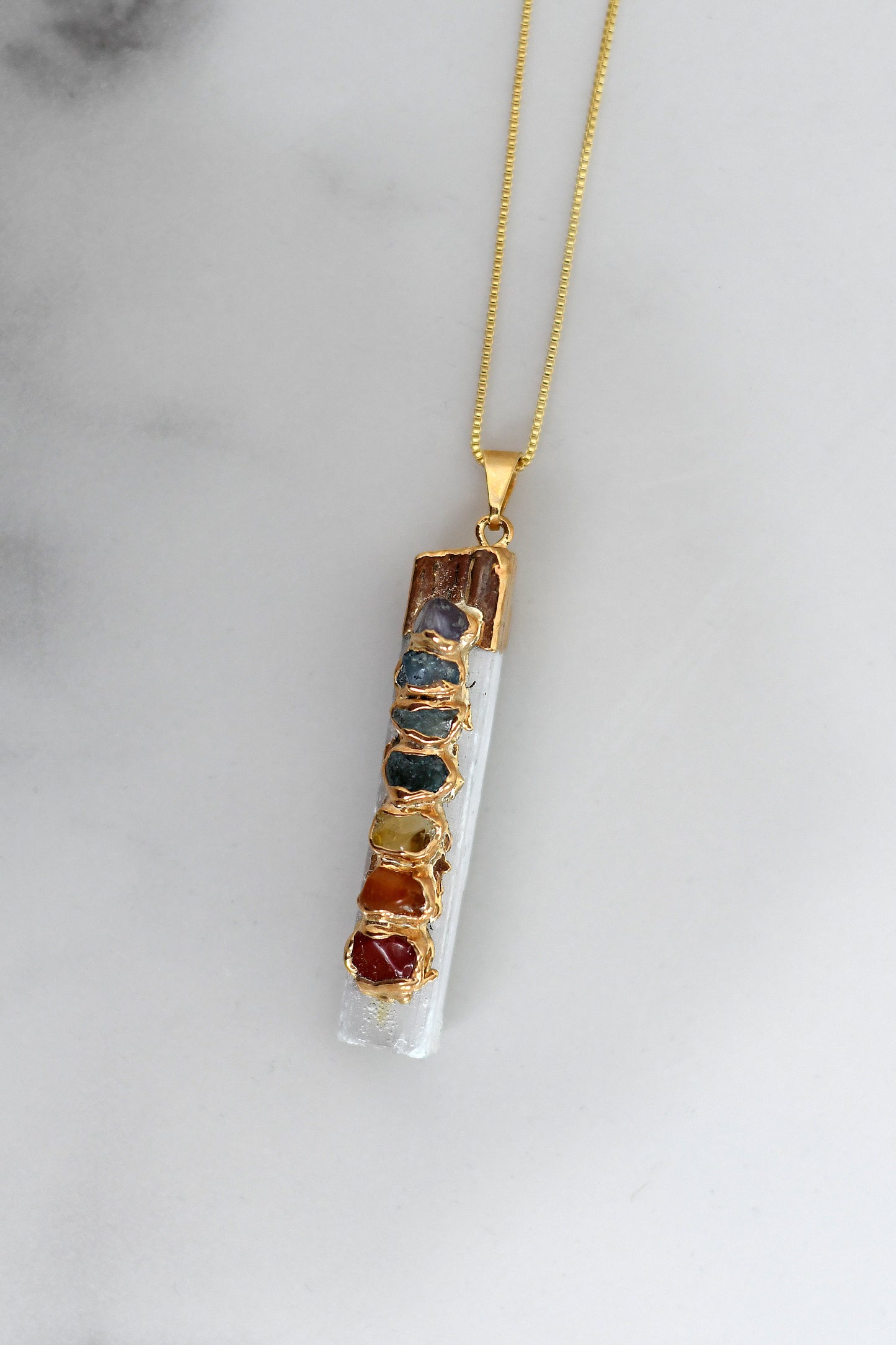 Colgante Selenita 7 Chakras - Oro
