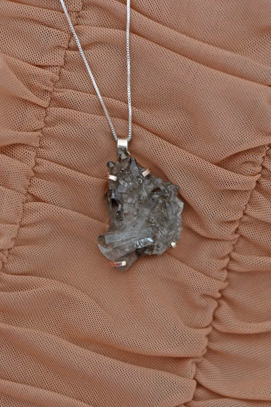 Colgante Cuarzo Ahumado Cluster - Plata