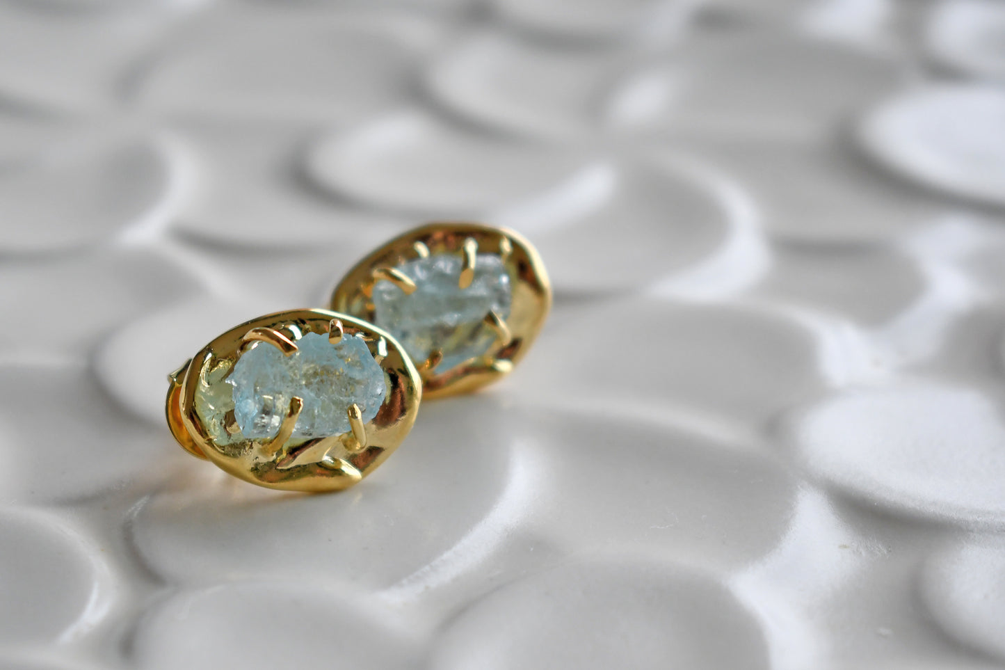 Aros Aguamarina Orgánica - Oro