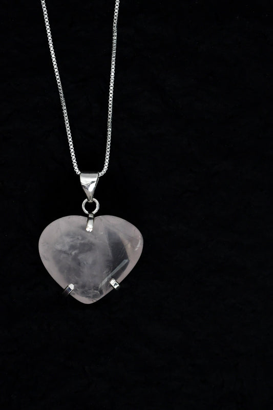 Colgante Cuarzo Rosa Corazon - Plata