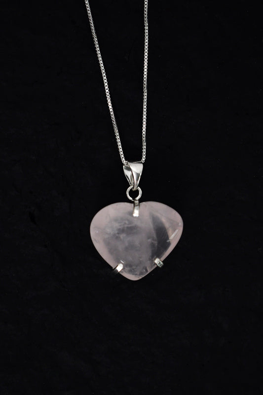 Colgante Cuarzo Rosa Corazon - Plata