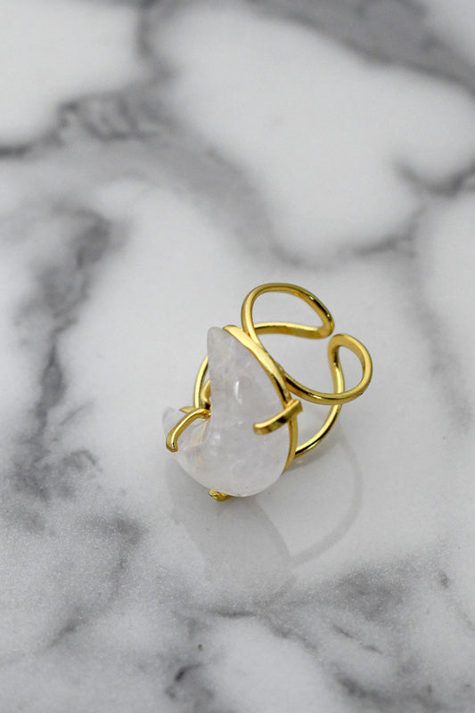 Anillo Cuarzo Rosa Luna - Oro