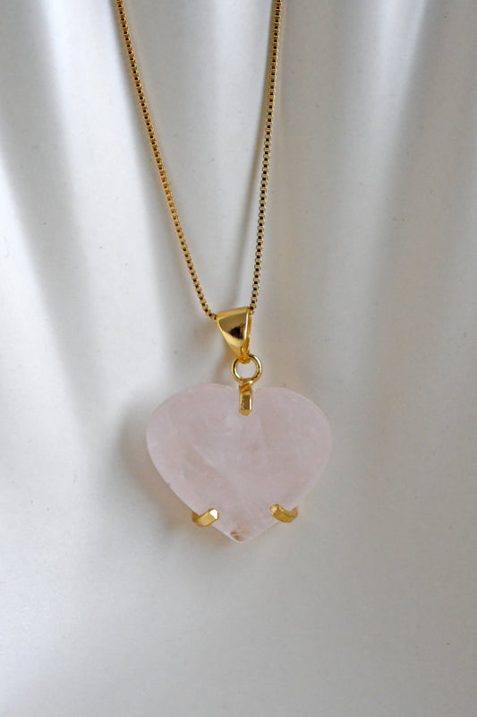 Colgante Cuarzo Rosa Corazon - Oro