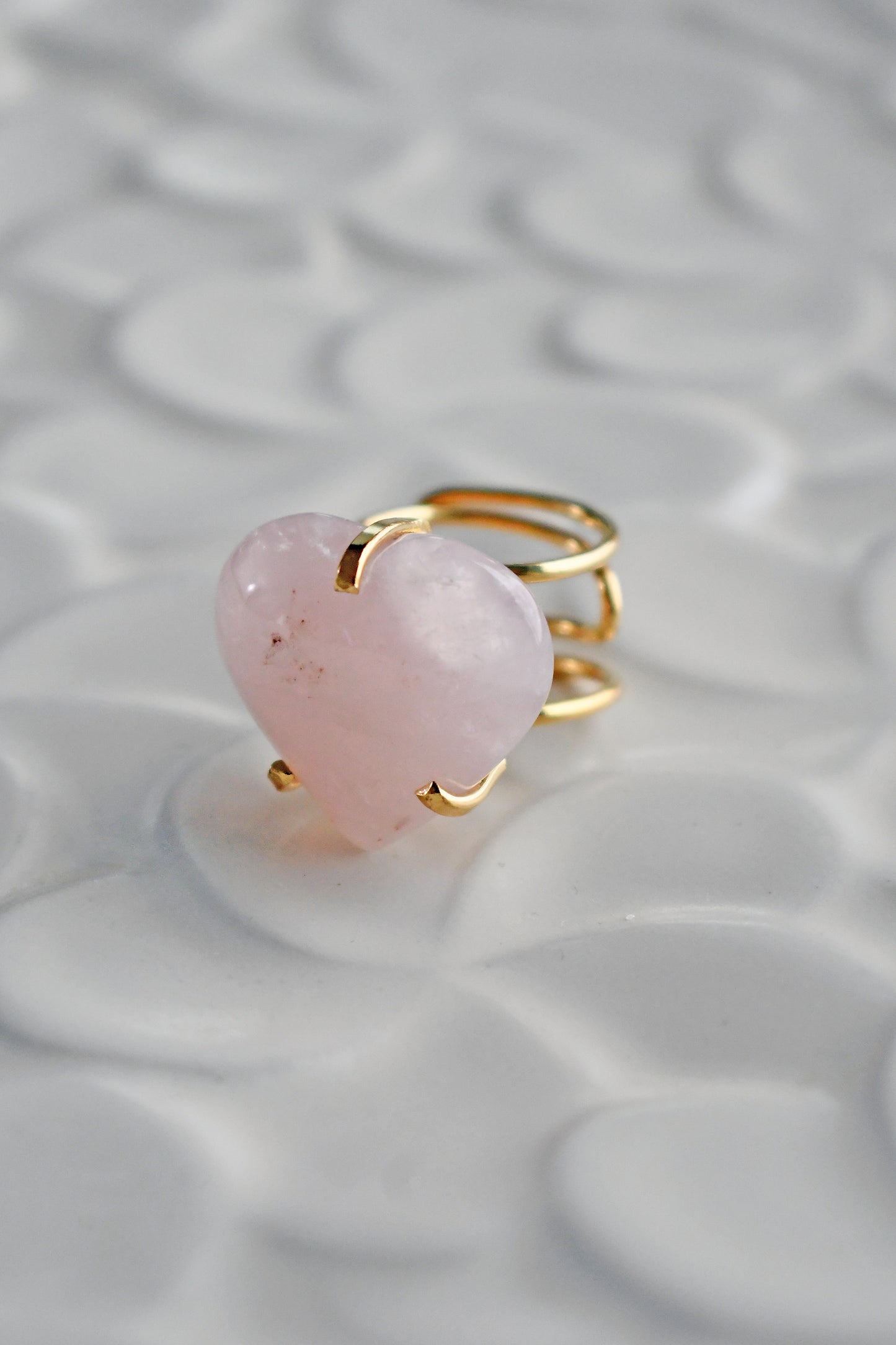 Anillo Cuarzo Rosa Corazon - Oro