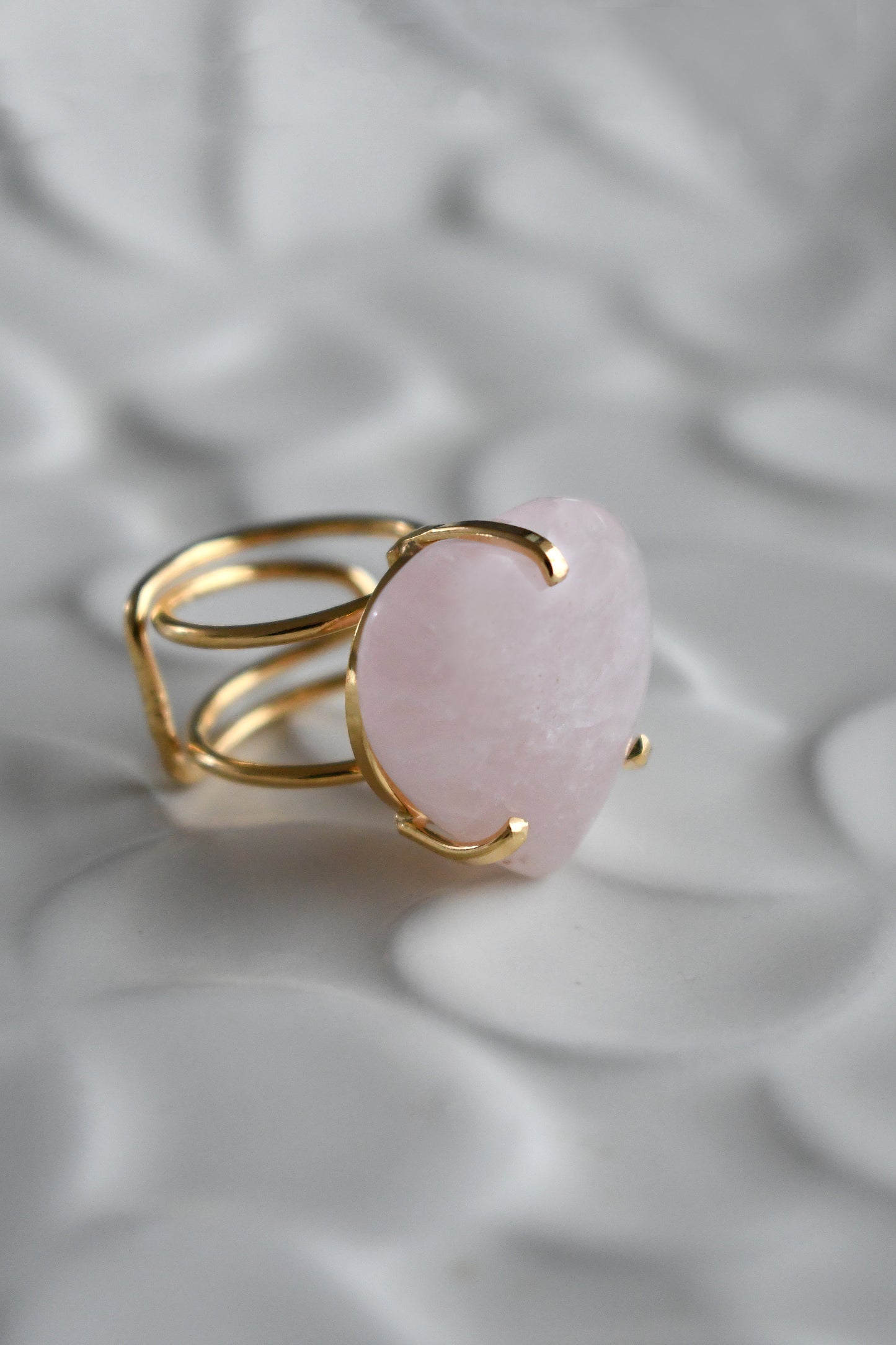 Anillo Cuarzo Rosa Corazon - Oro