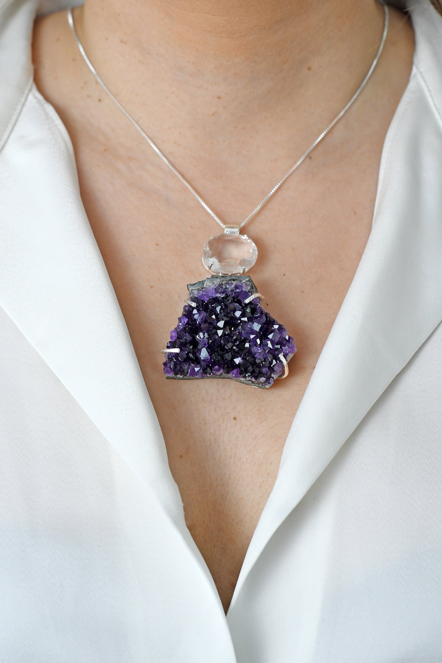 Colgante Piedras Mixtas Doble - Plata