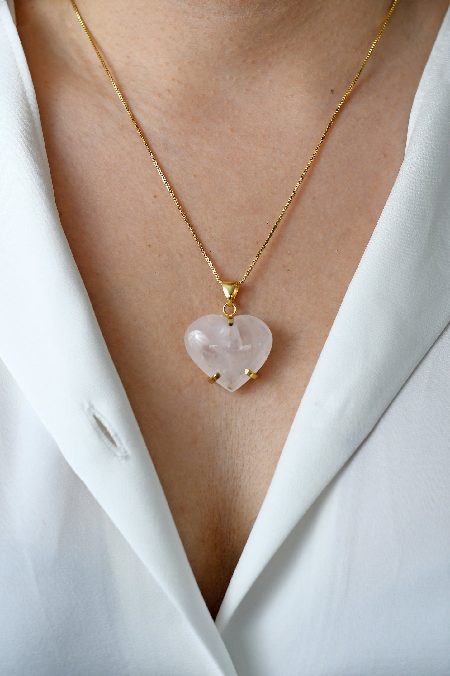 Colgante Cuarzo Rosa Corazon - Oro