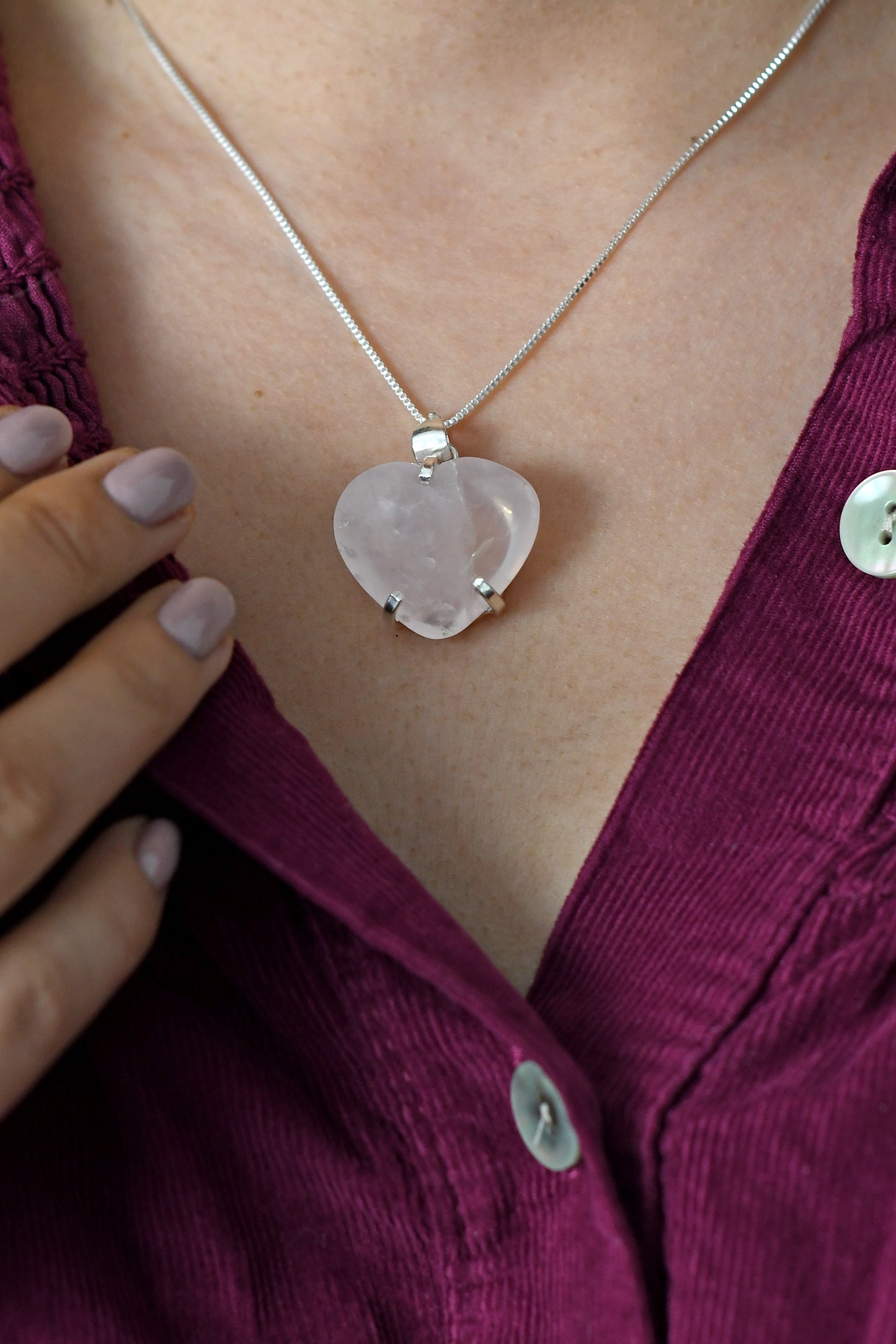 Colgante Cuarzo Rosa Corazon - Plata