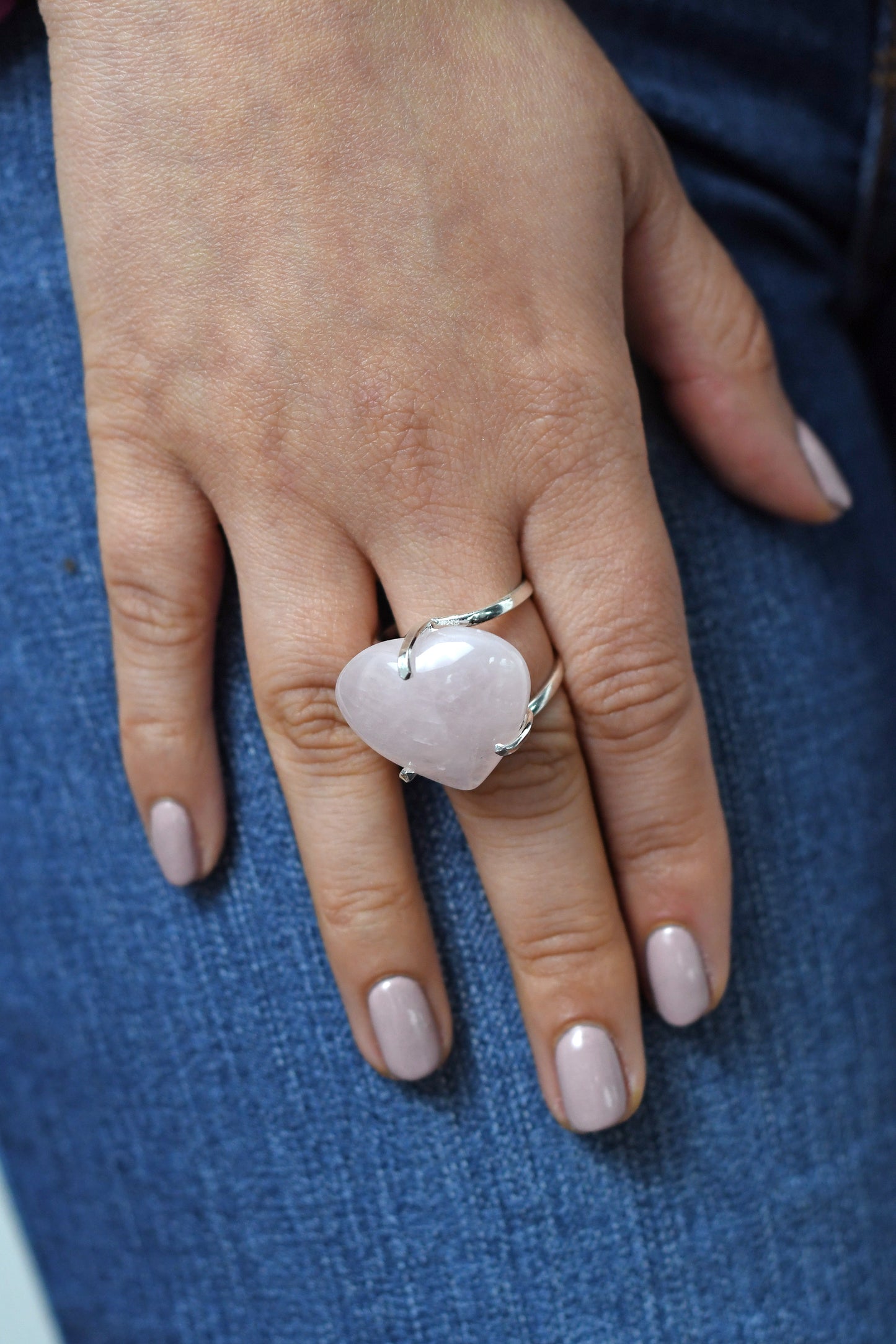 Anillo Cuarzo Rosa Corazon - Plata