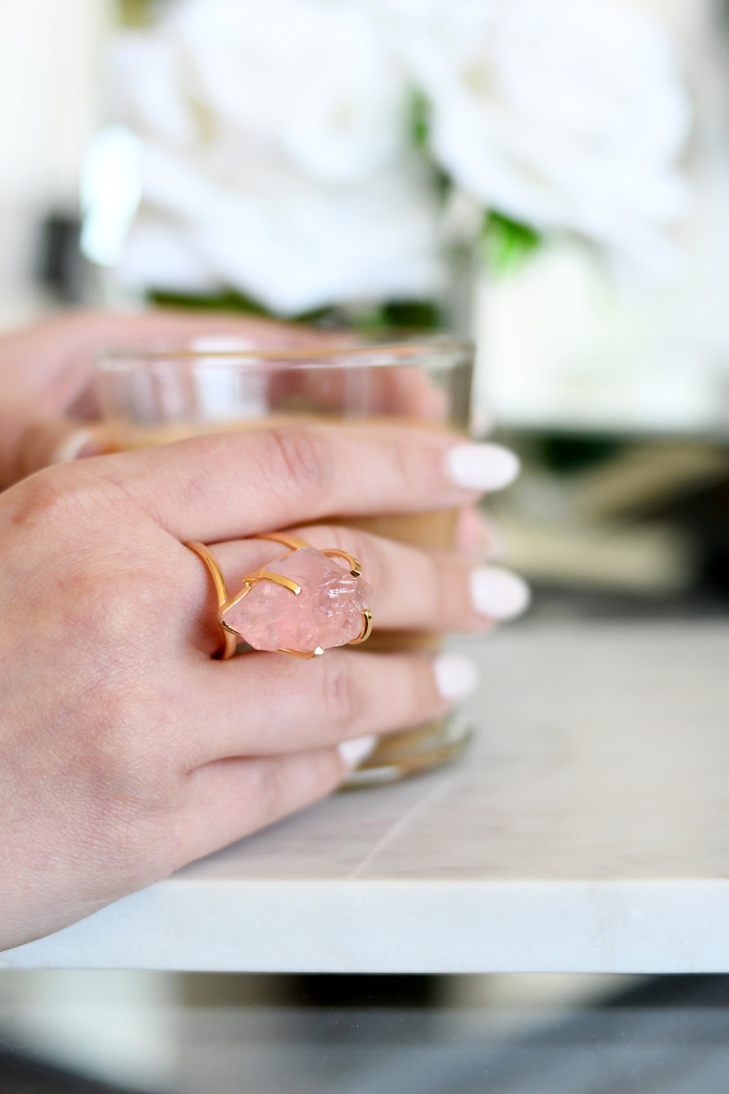 anillo de cuarzo Rosa